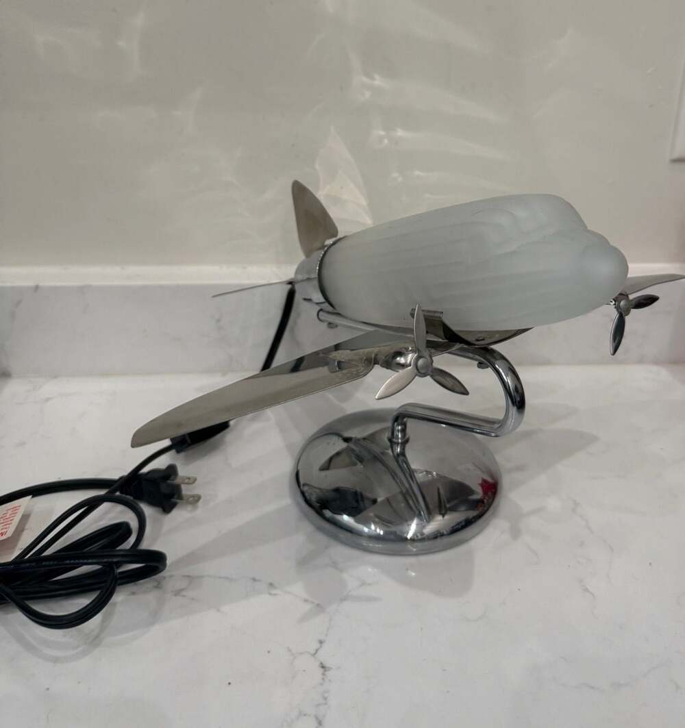 Vintage Sarsaparilla Deco Designs Airplane Desk Lamp with Frosted Glass Fuselage